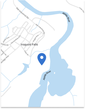 Map of Iroquois Falls BESS Project Location with Blue Pin