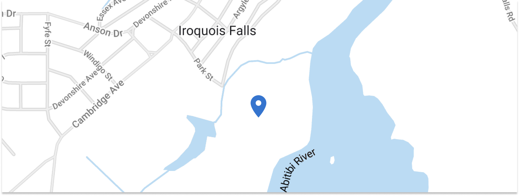 Map of Iroquois Falls BESS Project Location with Blue Pin