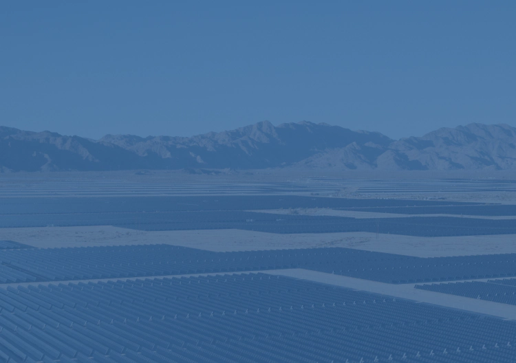 Blue toned aerial view of solar power plant.