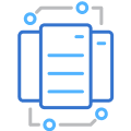 Icono ilustrado que muestra tres edificios de centros de datos conectados, que representan los tres proyectos de centros de datos con inteligencia artificial de SB Energy.